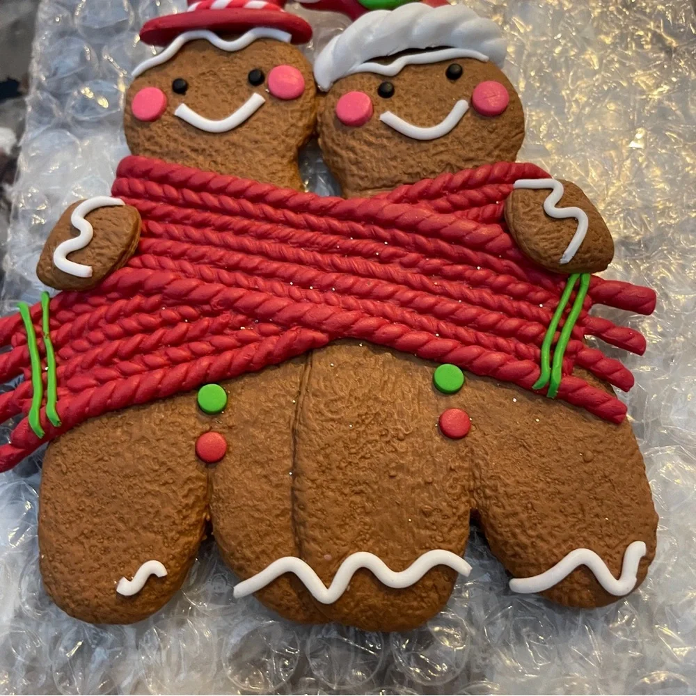 Lot of 2 Gingerbread Man & Woman Boy Girl Couple Christmas Ornaments NOS